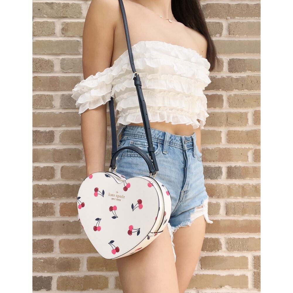 Kate Spade New York Love Shack Red Cherry Heart Crossbody Cream Multi